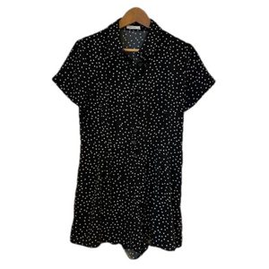 Black and white polka dot collared romper. Size M